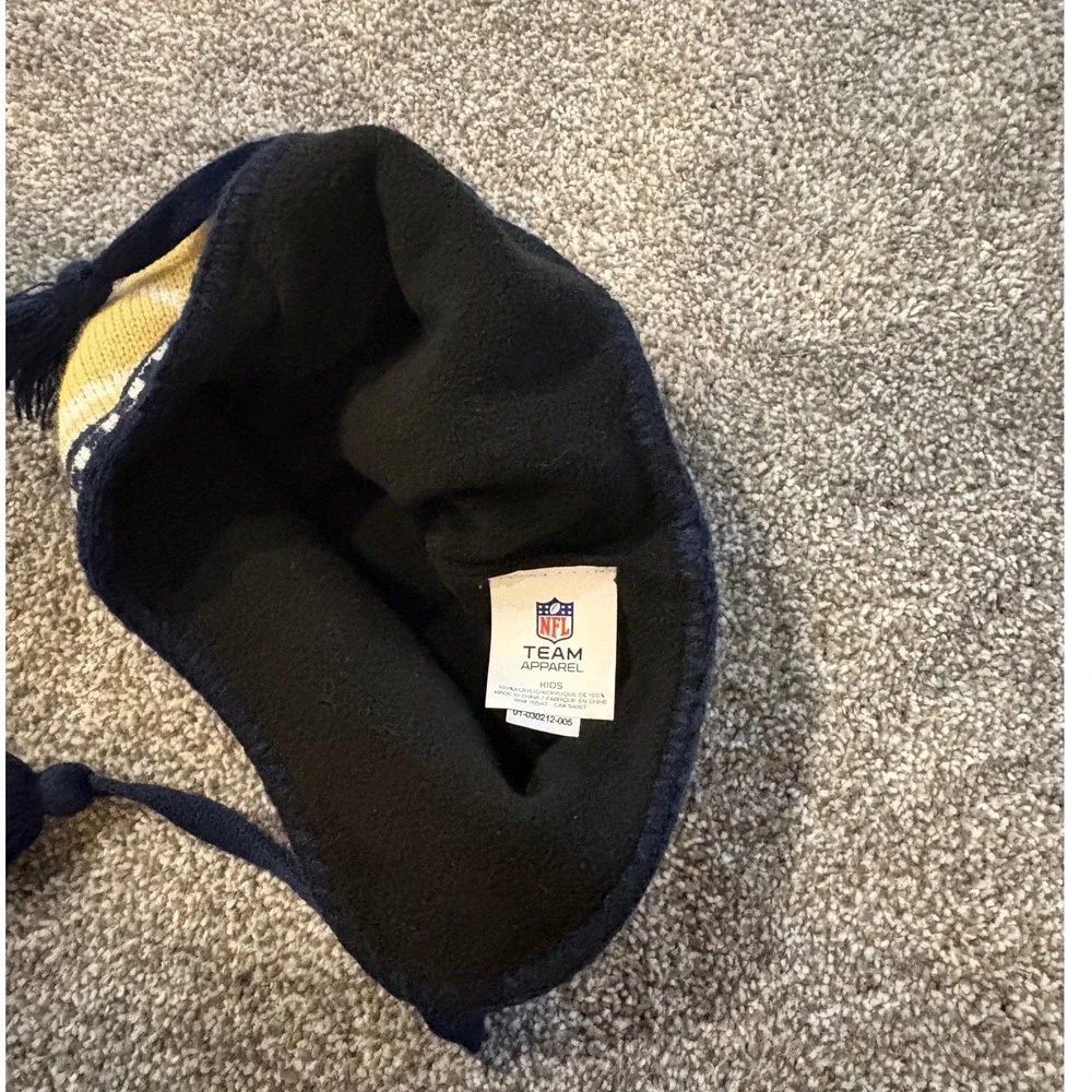 NFL Los Angeles Rams Kids Fleece Lined Knit Beanie Ear Flap Hat Navy Yellow